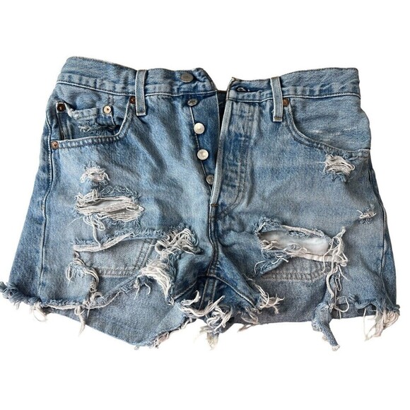 Levi’s 501 Women's High Rise Denim Shorts 27” Waist Button Fly Distressed - Picture 7 of 7
